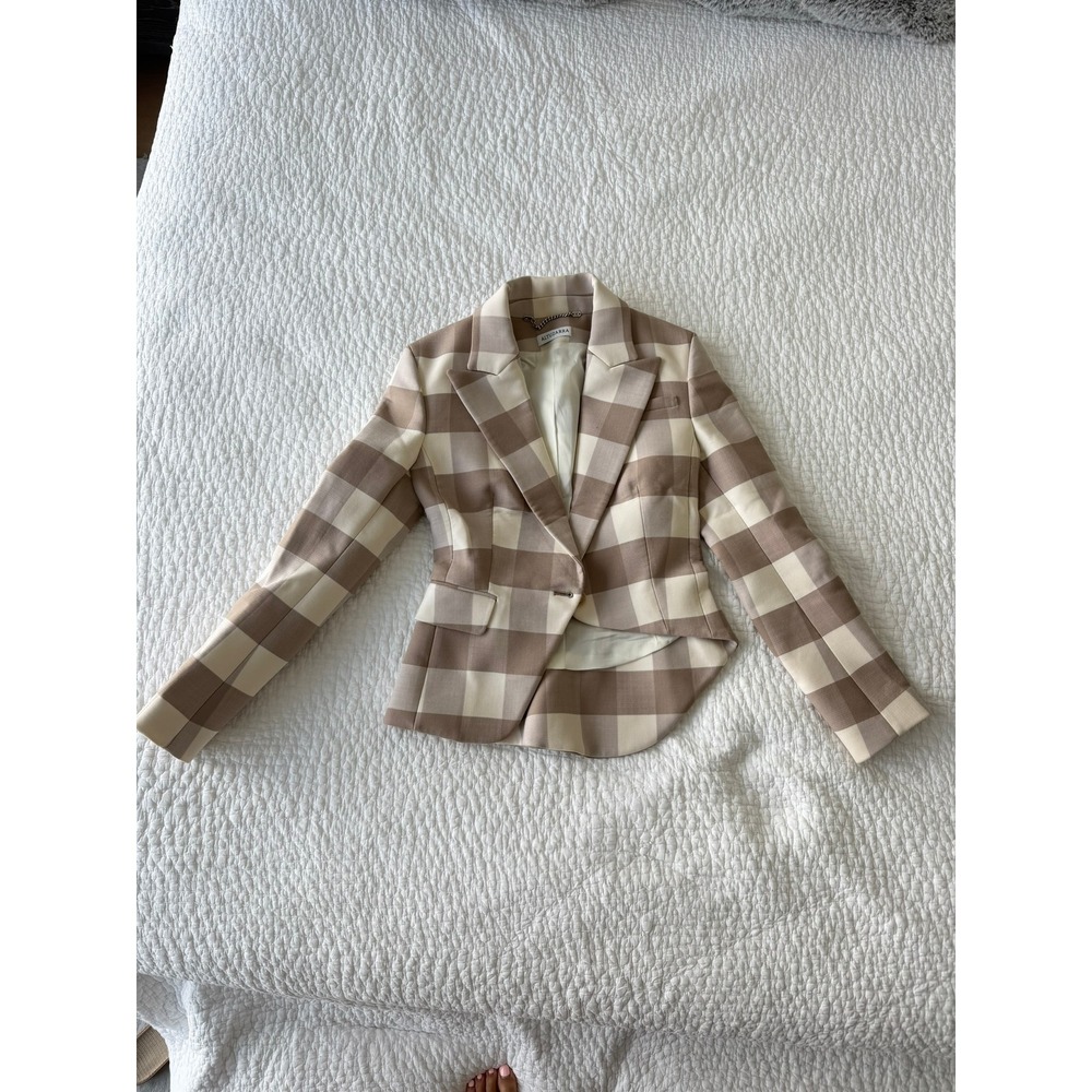 Altuzarra Tan Cream Check Virgin Wool Blazer Jacket IT 38 US 2-4